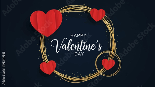 Celebrate Love with a Heartfelt Valentine's Day Greeting Surrounded by Golden Circles and Glitter