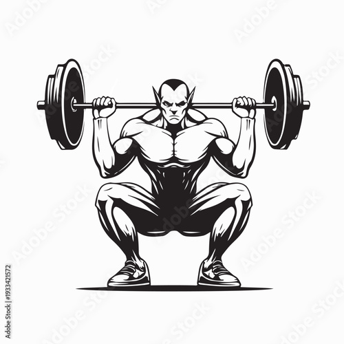 Fitness Demon Lifting Heavy Barbell Vector Design On White Background