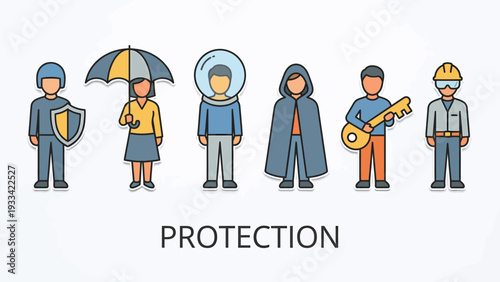 Diverse Set of Icons Representing Protection and Security Concepts