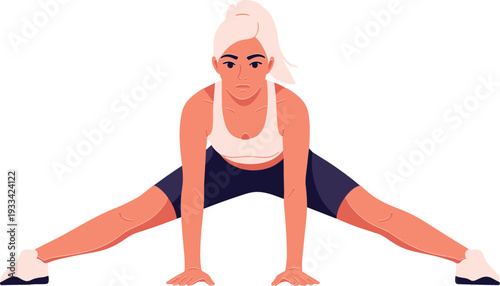 A woman in athletic wear performing a stretching exercise on transparent background