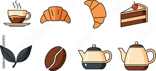 A collection of bakery items and beverage accessories on transparent background
