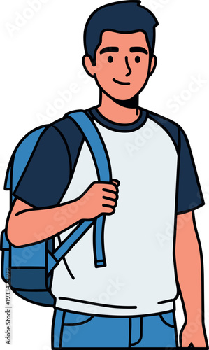 A young man with a backpack standing  