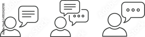 Simple line drawing of three people talking