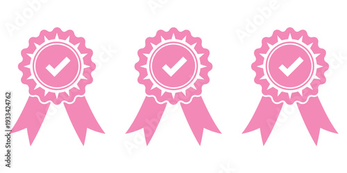 Verified, badge and check mark icon collection, including approved tick symbols, profile verification badges, guaranteed quality certificate icons, clean modern flat vector design