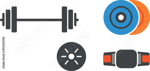 A collection of fitness and gym equipment arranged on transparent background