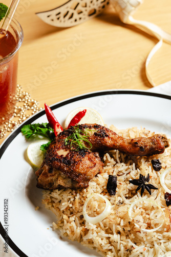 Grilled Chicken with Rice and Fresh Chili Garnish ramadhan season