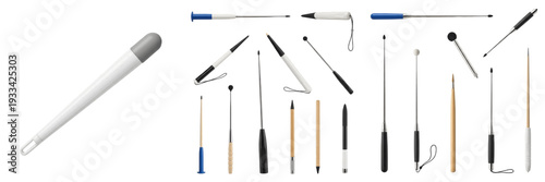 Foto Set and collection of professional telescopic pointers, extendable teaching bato