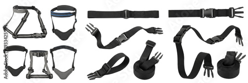 Tableau sur toile Set and collection of professional black nylon webbing straps, adjustable chin s