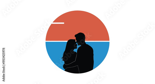 Loving couple silhouette romantic warm colorful illustration for Valentines Day