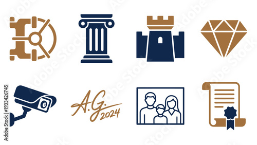 Wealth Management, Security, and Legal Protection Flat Icons