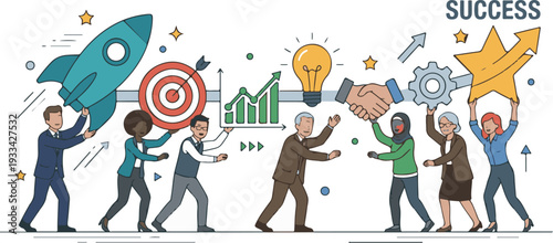 Diverse business team working together to achieve success and growth