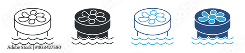 Water Turbine Icon Set, Hydroelectric Generator, Renewable Energy Symbol, Vector Illustration