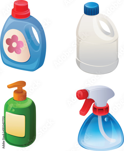 cleaning bottle product object icon set