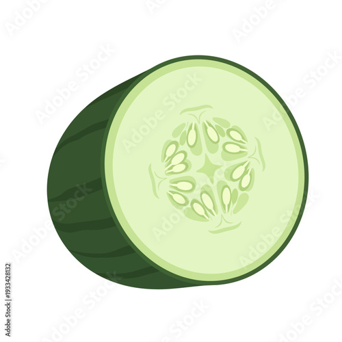 A cross-section of a fresh, green cucumber revealing its internal structure with seeds.