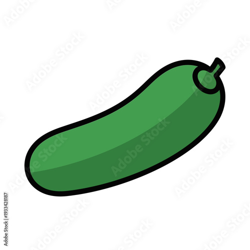A simple, stylized illustration of a fresh green cucumber with a black outline on a white background.