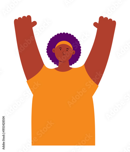 Beautiful happy modern black woman character illustration isolated on transparent. Feminism, empowerment, girl power, gender equality concept. 8 March, Womens Day design element, clip art. Flat vector