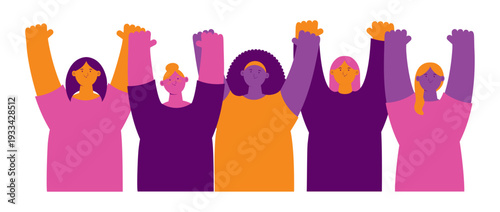 Diverse beautiful happy women friends together illustration isolated. Female characters. Feminism, empowerment, girl power, gender equality. 8 March, Womens Day design element, clip art. Flat vector