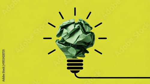 Creative idea generation with crumpled paper light bulb