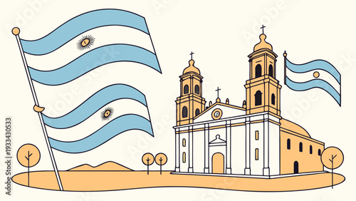 Argentine church with national flags Argentina South America