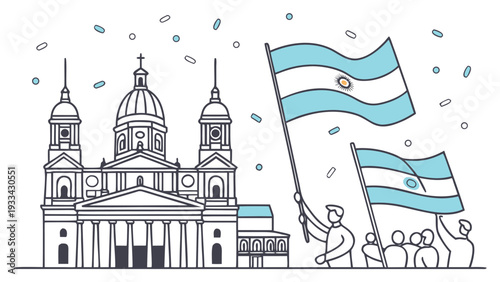 Argentine flag waving in front of a government building Argentina people celebration