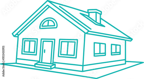 Cyan neon house with single story and chimney home