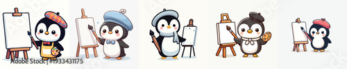 cute penguin vector painting on canvas