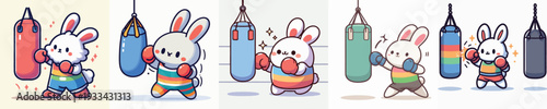 cute rabbit vector boxing training