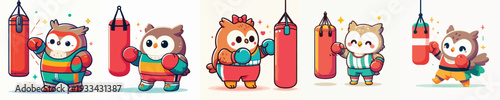 cute owl vector boxing training