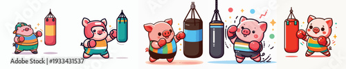 cute pig vector boxing training
