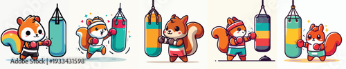 cute squirrel vector boxing training
