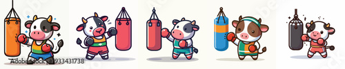 cute cow vector boxing training