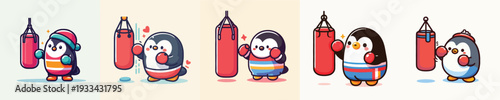 cute penguin vector boxing training