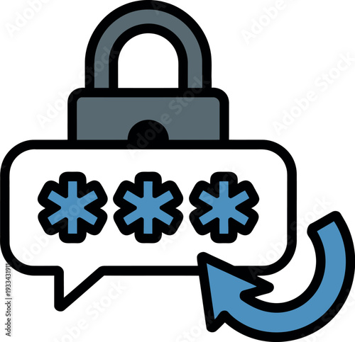 A graphic illustration of a secure password being entered into a chat box with a padlock icon