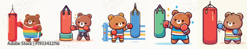 cute bear vector boxing training
