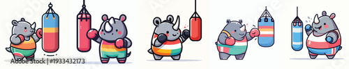funny rhino vector boxing training