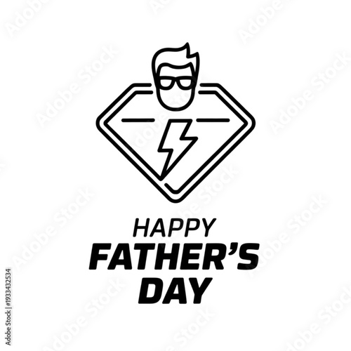 Happy father's day illustration with a superhero graphic and a man's face illustration