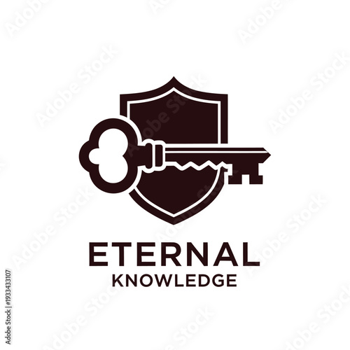 Skeleton key and shield emblem logo for security or educational firm Eternal Knowledge