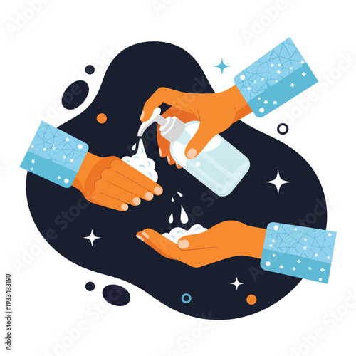 Vector illustration of hands applying liquid soap for thorough personal hygiene and cleanliness