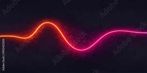 A futuristic vector illustration featuring a bright neon fractal wave and glowing energy lines in a motion pattern over a black backdrop for a high-tech wallpaper design