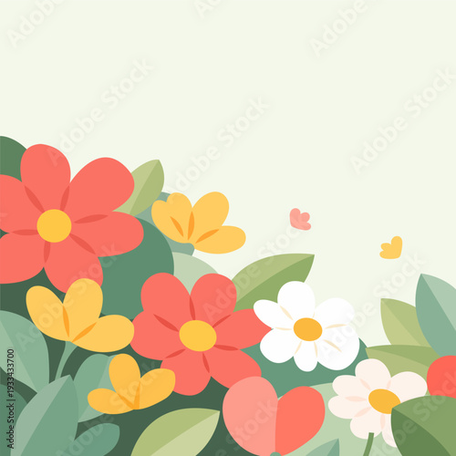 Spring Square Background with Drawn Bloom Flowers of Field
