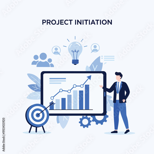 Business project initiation with strategic planning, team collaboration, and goal achievement