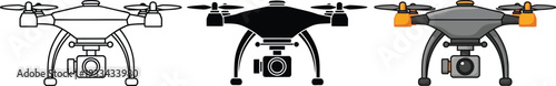 Set of drone icons with camera featuring outline solid black and colored styles ideal for technology delivery or surveillance concepts