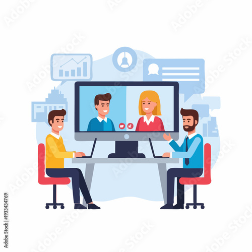 Business team in an online video conference meeting.