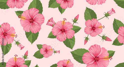 Pink Hibiscus pattern. Tropical botanical Seamless pattern. motif exotic hibiscus design. Hawaii shirt, summer design. beautiful pink floral sweet, floral patterns. hibiscus flower. Pink fashion
