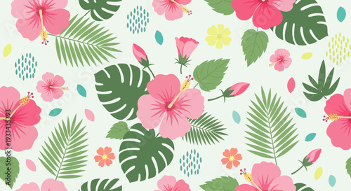 Pink Hibiscus pattern. Tropical botanical Seamless pattern. motif exotic hibiscus design. Hawaii shirt, summer design. beautiful pink floral sweet, floral patterns. hibiscus flower. Pink fashion