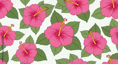 Pink Hibiscus pattern. Tropical botanical Seamless pattern. motif exotic hibiscus design. Hawaii shirt, summer design. beautiful pink floral sweet, floral patterns. hibiscus flower. Pink fashion