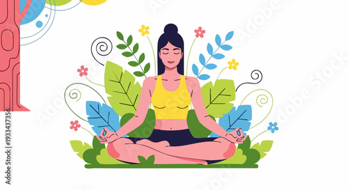 Young woman practicing yoga meditation in a peaceful lotus pose.