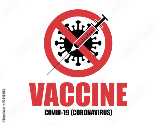A graphic illustration of a COVID-19 vaccine refusal symbol with a syringe and virus icon