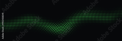 Green Halftone Dot Wave Abstract Background on Black, Perfect for Technology Branding, Digital Advertising, Event Posters and Modern Website Hero Sections