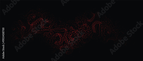Red Particle Network Flow Abstract on Black Background, Suitable for Big Data Concepts, Artificial Intelligence Themes and Futuristic Technology Visualizations